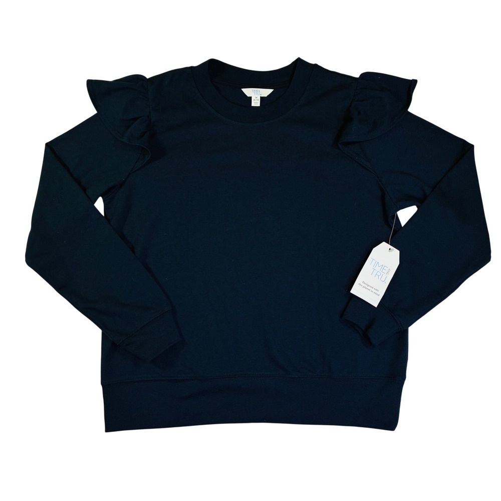 Time and Tru Girls Navy Blue Ruffle Shoulder Sweatshirt Pullover Medium 8-10